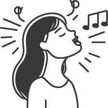 A person singing with musical notes shown nearby.