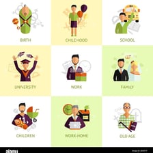 Illustration showing human life stages from birth through old age
