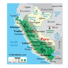 A map of Peru with the Andes Mountains visible