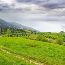 A temperate outdoor landscape under mild spring weather