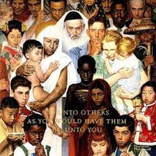 An educational illustration representing the Golden Rule, “Do unto others.”
