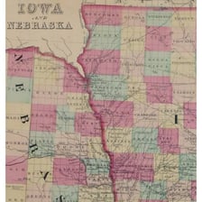 A map showing Iowa immediately east of Nebraska.