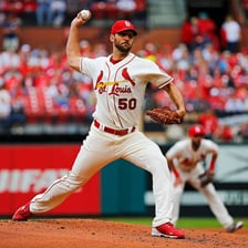 Adam Wainwright on a Major League Baseball field.