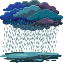 Heavy rain pouring from dark clouds.