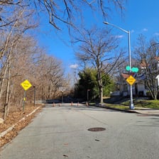 A residential street ending in a rounded cul-de-sac