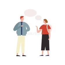 Person speaking animatedly in a casual conversation