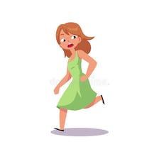 A person hurrying away in a playful scampering pose