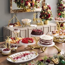 An assortment of small desserts arranged on a serving tray.