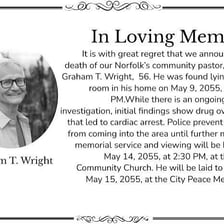 Newspaper page containing an obituary notice
