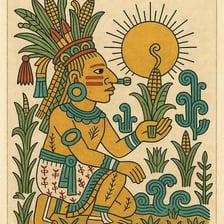 An artistic depiction of Huitzilopochtli, an Aztec deity