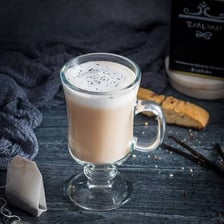 A glass mug of London Fog tea latte