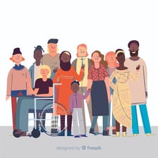 A workplace illustration representing diversity, equity, and inclusion
