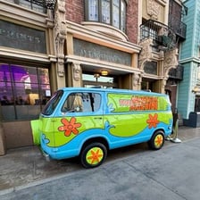 The colorful Mystery Machine van from Scooby-Doo.