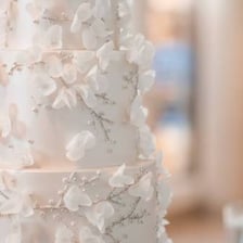 A wedding cake made of several stacked tiers.