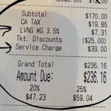 A receipt showing an added service fee.