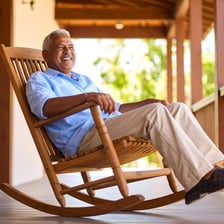 A person sitting in a chair to rest.