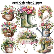 A spring scene with blooming flowers beside an April calendar