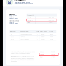 An invoice showing a late payment fee