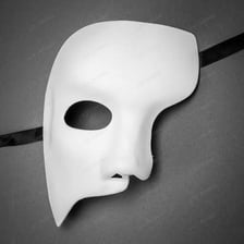 A white half-mask associated with The Phantom of the Opera.