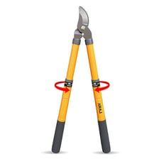 A gardener cutting a tree branch while pruning.