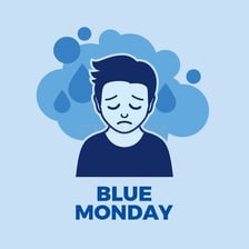 A downcast person with a sad expression, illustrating “blue” as a synonym for sad.