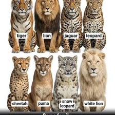 A lion and a tiger representing the big-cat family