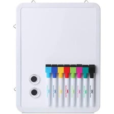 A dry-erase marker beside writing on a whiteboard