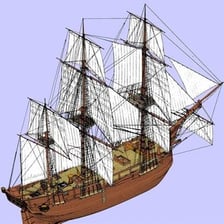 A sailing ship with multiple tall masts