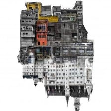 A collage representing painting, filmmaking, and architecture.