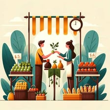 Two people exchanging goods directly without using cash.