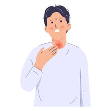 An illustration of a person bothered by something lodged in the throat