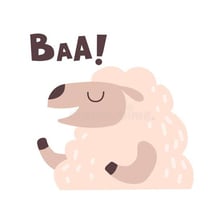 A sheep in a barnyard with its mouth open as it bleats