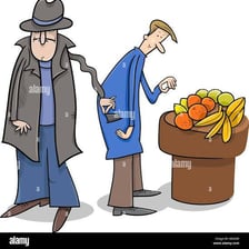An illustration of a con artist stealing a wallet.