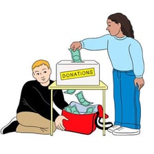 A person making a donation to a charitable fundraiser