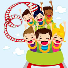 A delighted amusement-park rider enjoying a fast ride