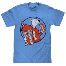 An ICEE frozen drink pictured with its polar bear mascot.
