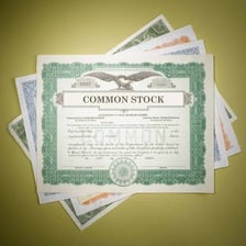 A stock certificate representing ownership shares in a company.