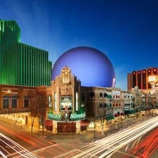 The Reno, Nevada skyline with casino buildings.