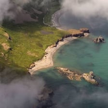 A rugged stretch of Alaska’s coastline viewed from above.
