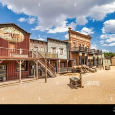 A wooden saloon in a Western frontier town