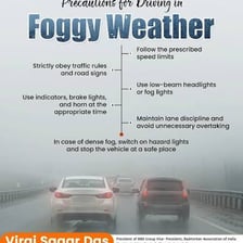 A road partly obscured by dense fog.