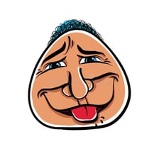 A cartoon character making a foolish expression