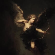 A depiction of Cupid aiming a bow and arrow.