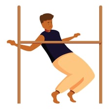 A dancer leaning backward while moving under a low limbo bar.