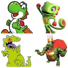The fictional dinosaur characters Reptar and Yoshi