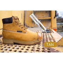 A work boot with a reinforced steel toe.