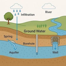 Water slowly seeping through earth