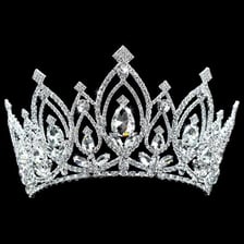 A jeweled tiara displayed against a plain background