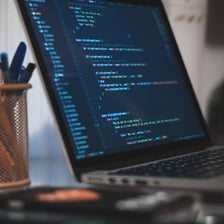 A software developer working at a computer.