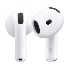 A white Apple AirPod wireless earbud.